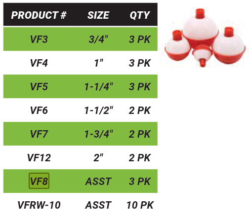 Vanguard Red & White Bobbers